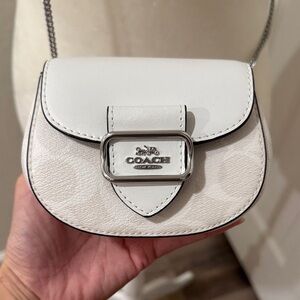 Coach White Leather Mini Crossbody Bag with Silver Crossbody Chain